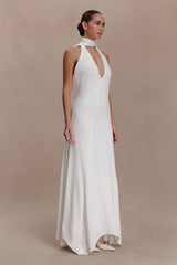 Juliet Slinky Maxi Dress With Scarf - White