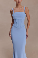 Luella Crepe Corset Maxi Dress - Cornflower Blue