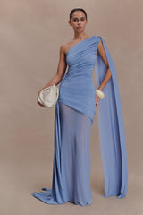 Asher Slinky One Shoulder Maxi Dress - Cornflower Blue