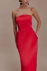Ophelia Peplum Satin Maxi Dress - Red