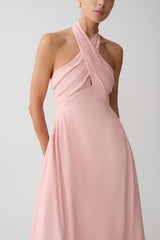 Rosie Linen Halter Midi Dress - Pink