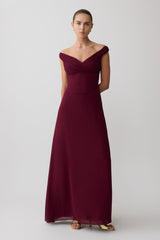 Mabel Off Shoulder Chiffon Maxi Dress - Merlot