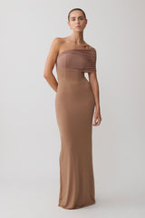 Hanh One Shoulder Mesh Maxi Dress - Tan