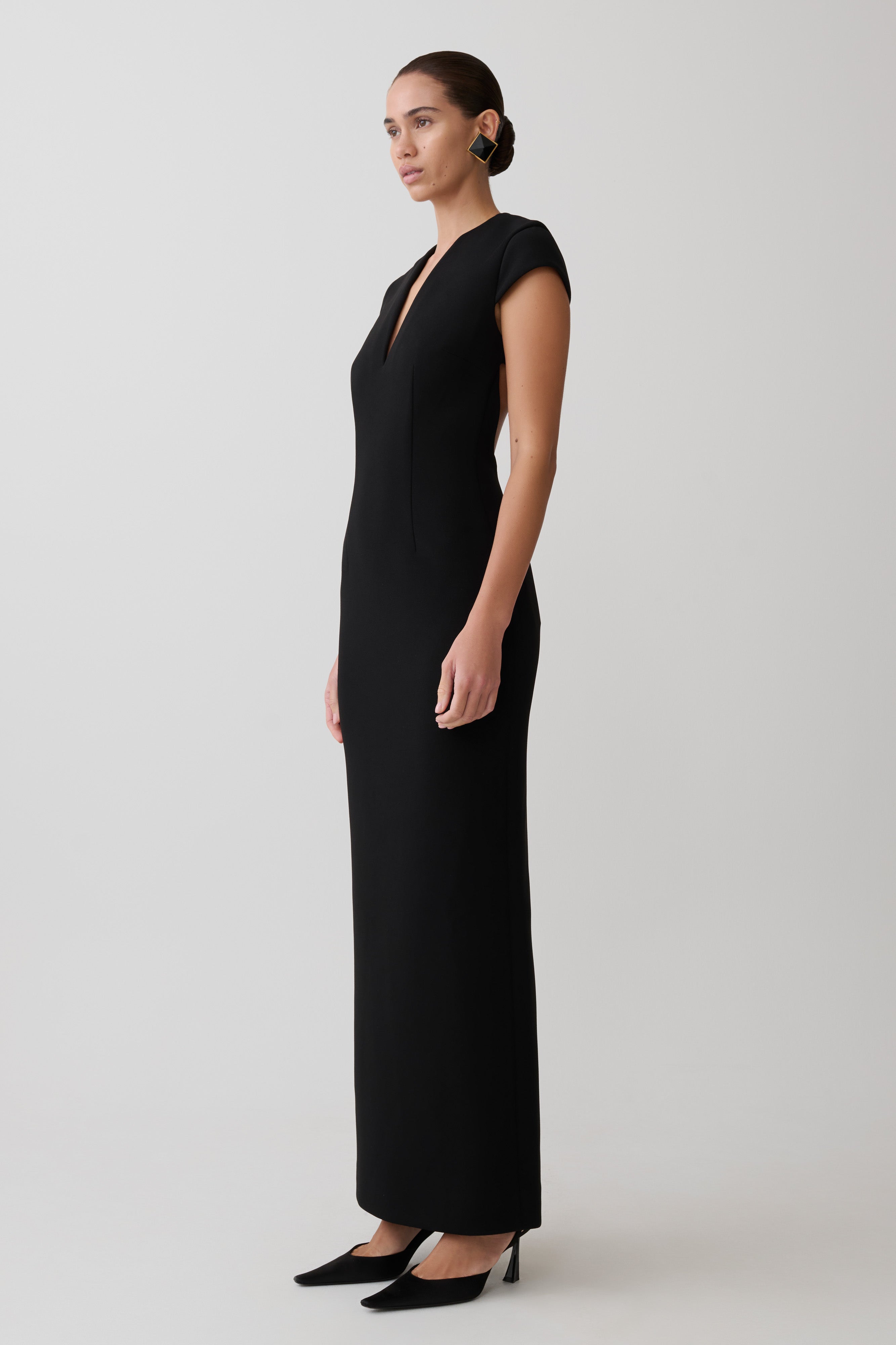 Briella V Neck Suiting Maxi Dress - Black