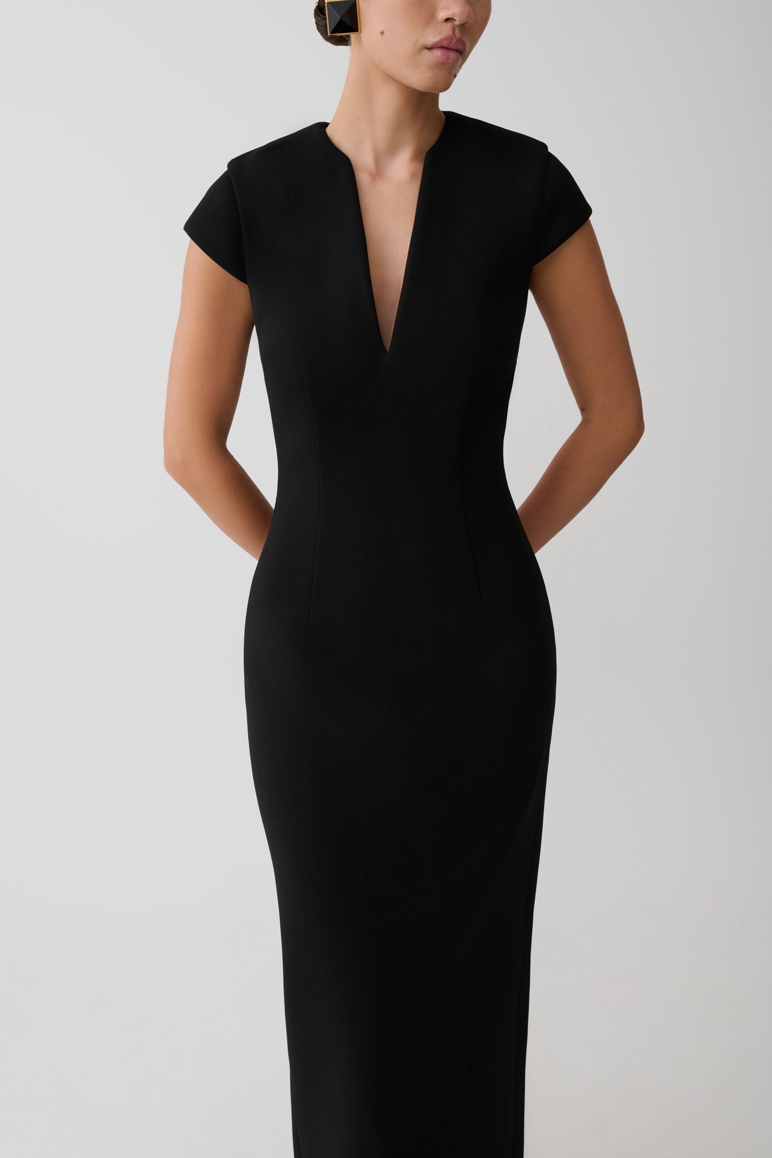 Briella V Neck Suiting Maxi Dress - Black