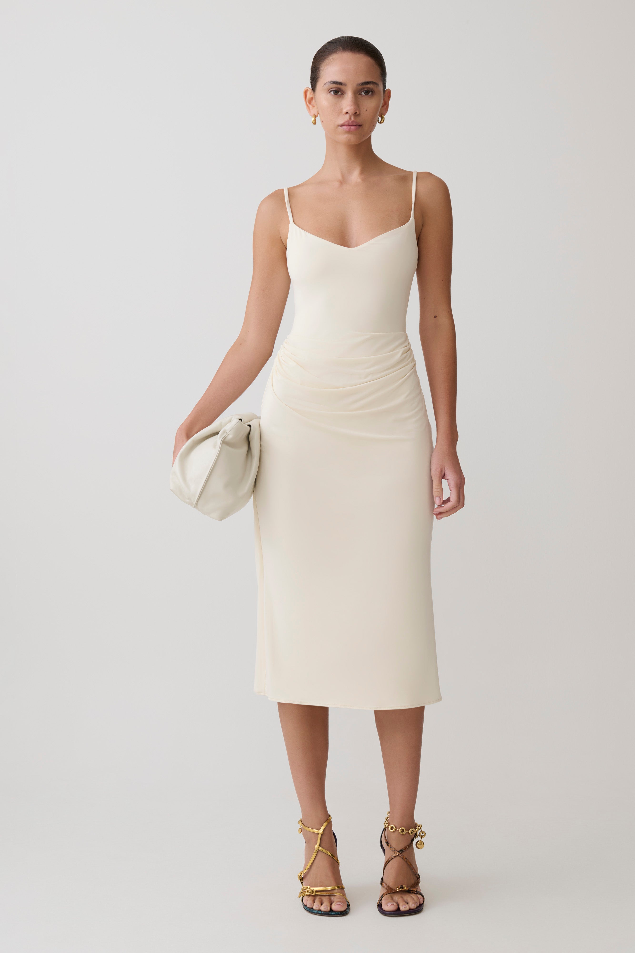 Vina Gathered Jersey Midi Dress - Ivory