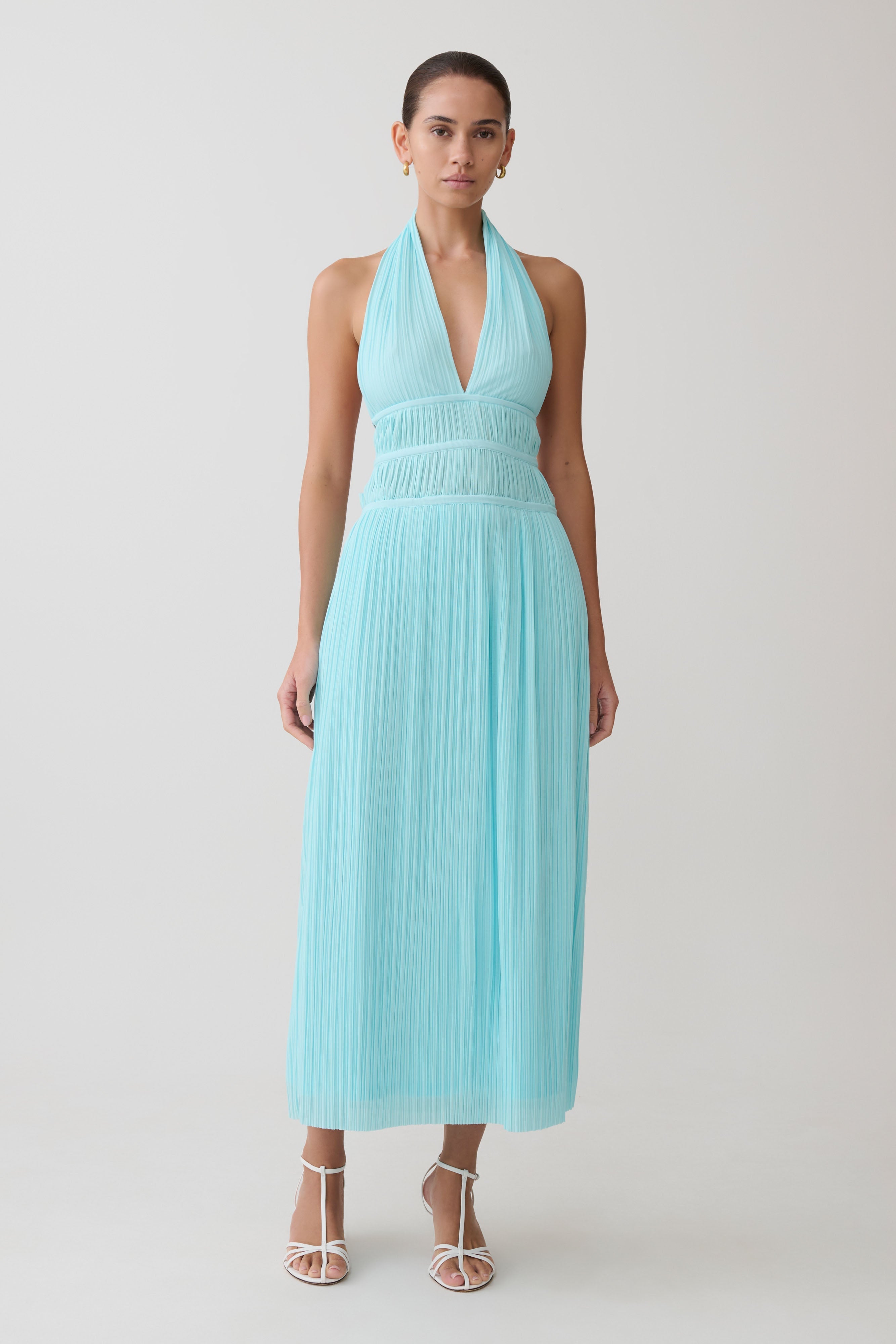 Thien Cowl Halter Midi Dress - Blue