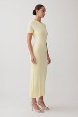 Junie Cross-Over Neck Slinky Maxi Dress - Lemon