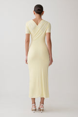 Junie Cross-Over Neck Slinky Maxi Dress - Lemon