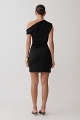 Alyn Off Shoulder Draped Mini Dress - Black