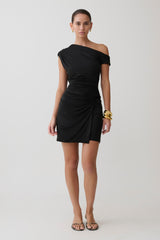Alyn Off Shoulder Draped Mini Dress - Black