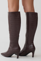 Sarah Faux Leather Crocodile Boot - Chocolate