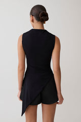 Suong High Neck Gathered Top - Black