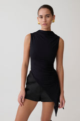 Suong High Neck Gathered Top - Black