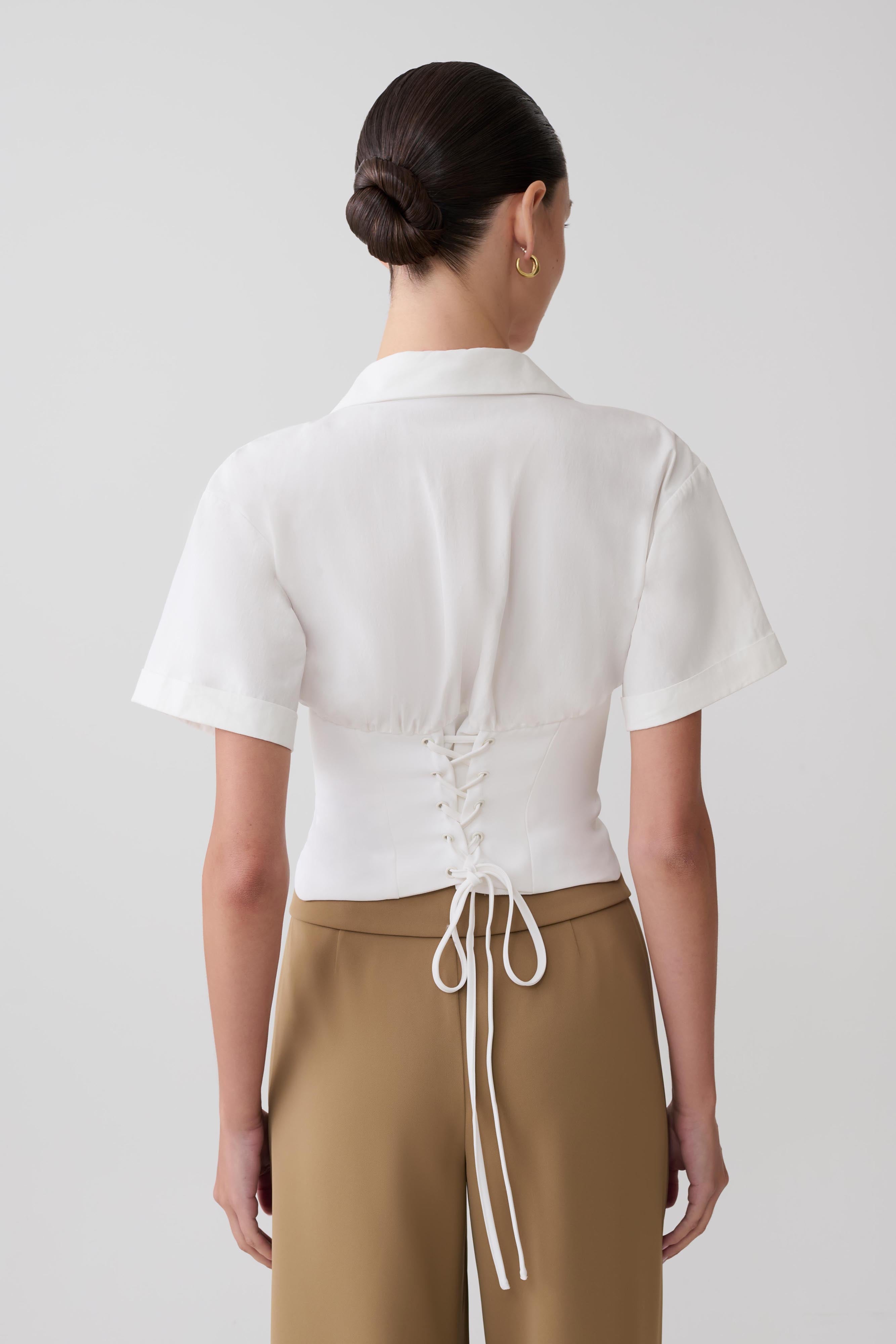 Noelia Tie Back Short Sleeve Shirt - White