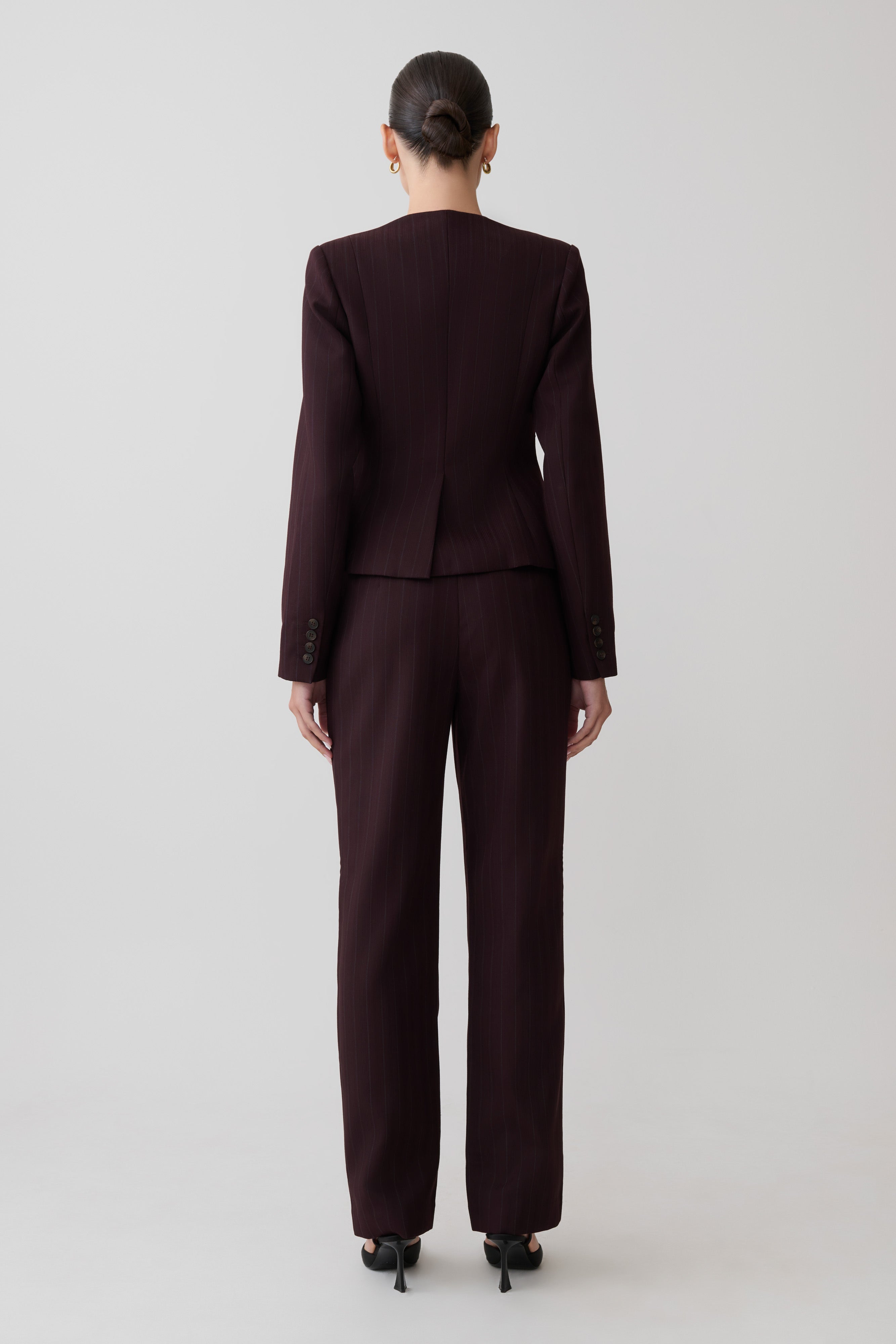 Agatha Straight Leg Suiting Pants - Plum Pinstripe
