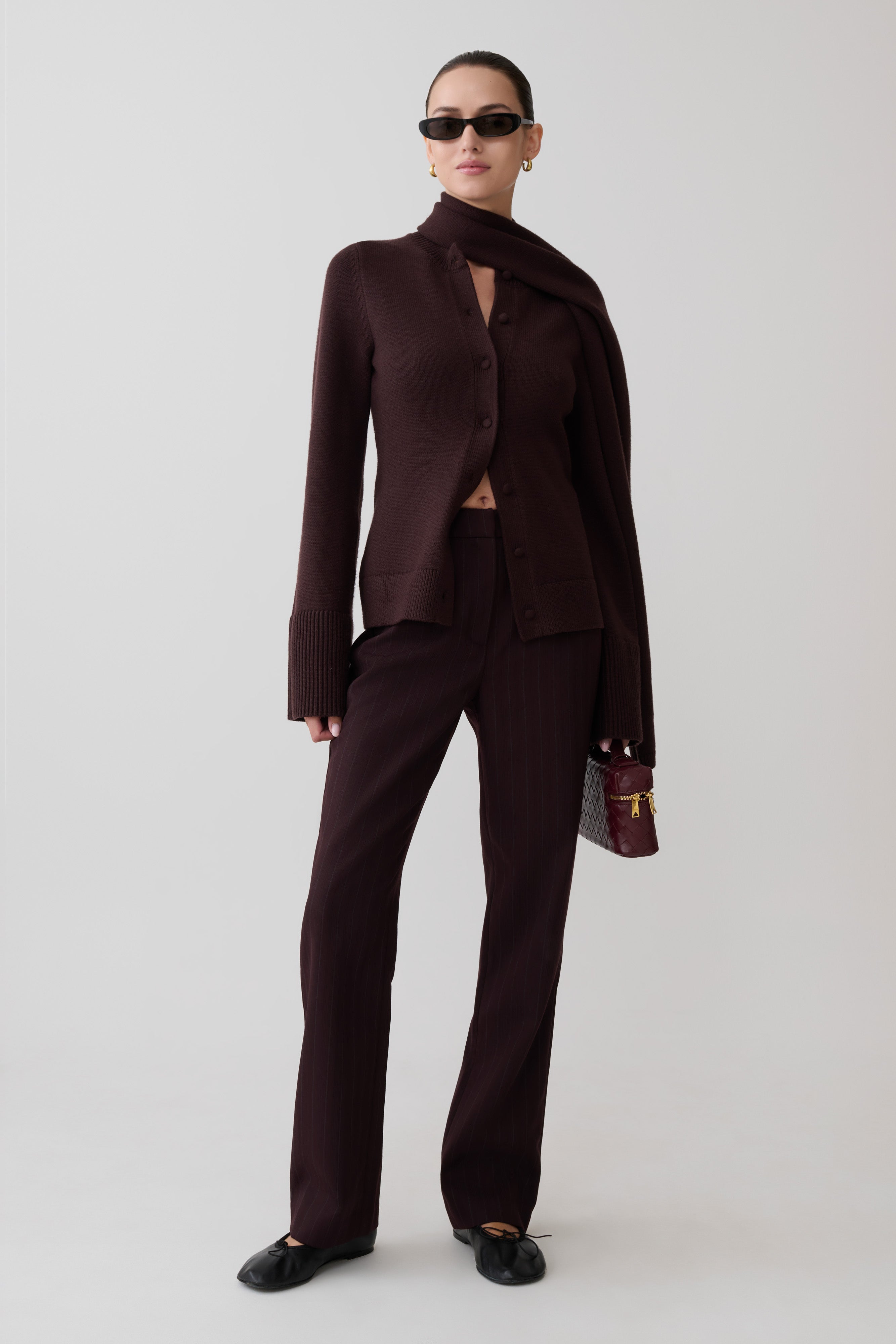 Lara Knit Cardigan With Scarf - Chocolate