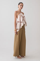 Adelaide Draped Satin Halter Top - Chain Print
