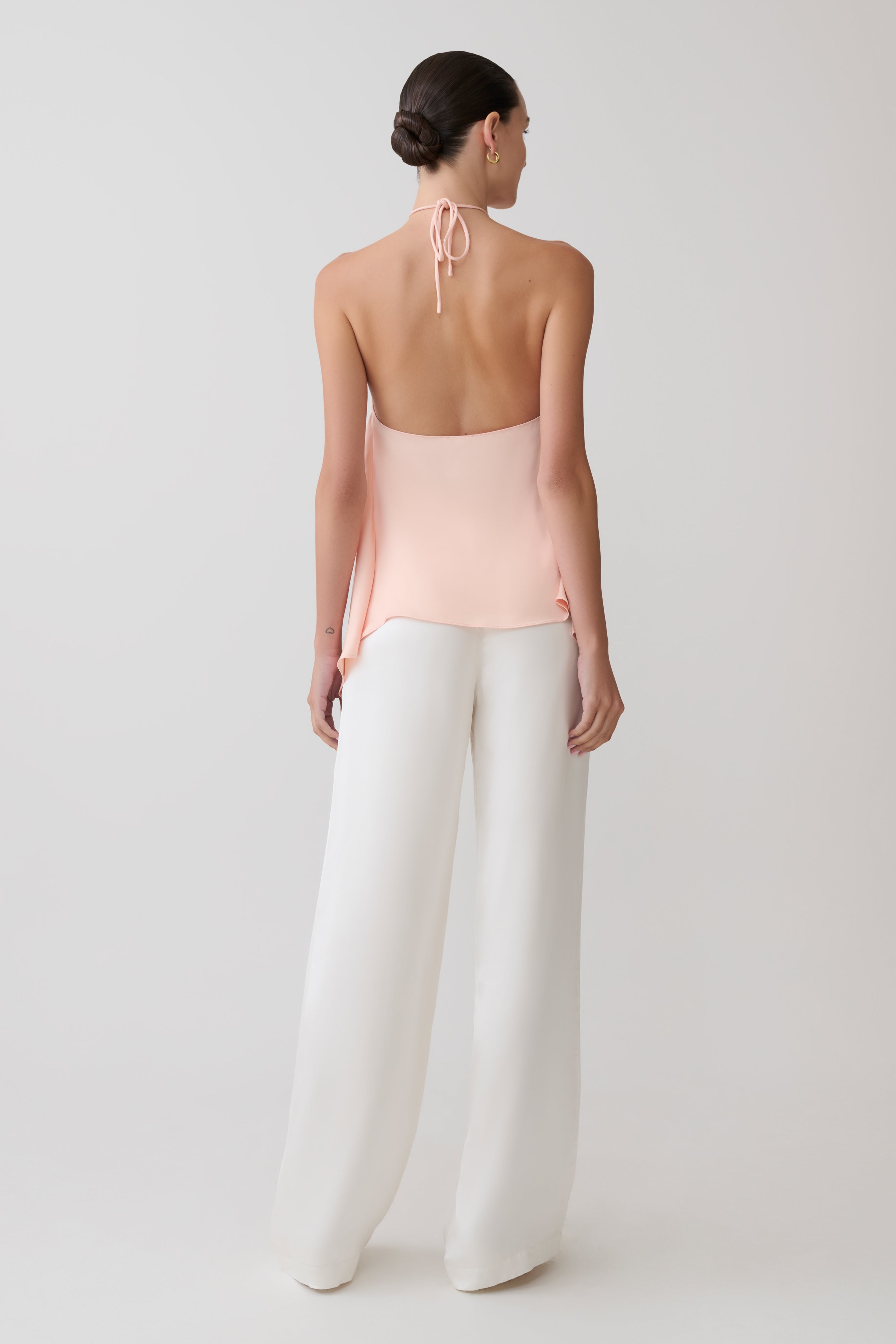 Adelaide Draped Satin Halter Top - Peach