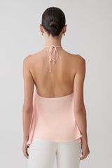 Adelaide Draped Satin Halter Top - Peach