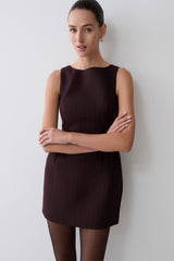 Hallie Boat Neck Mini Dress - Plum Pinstripe