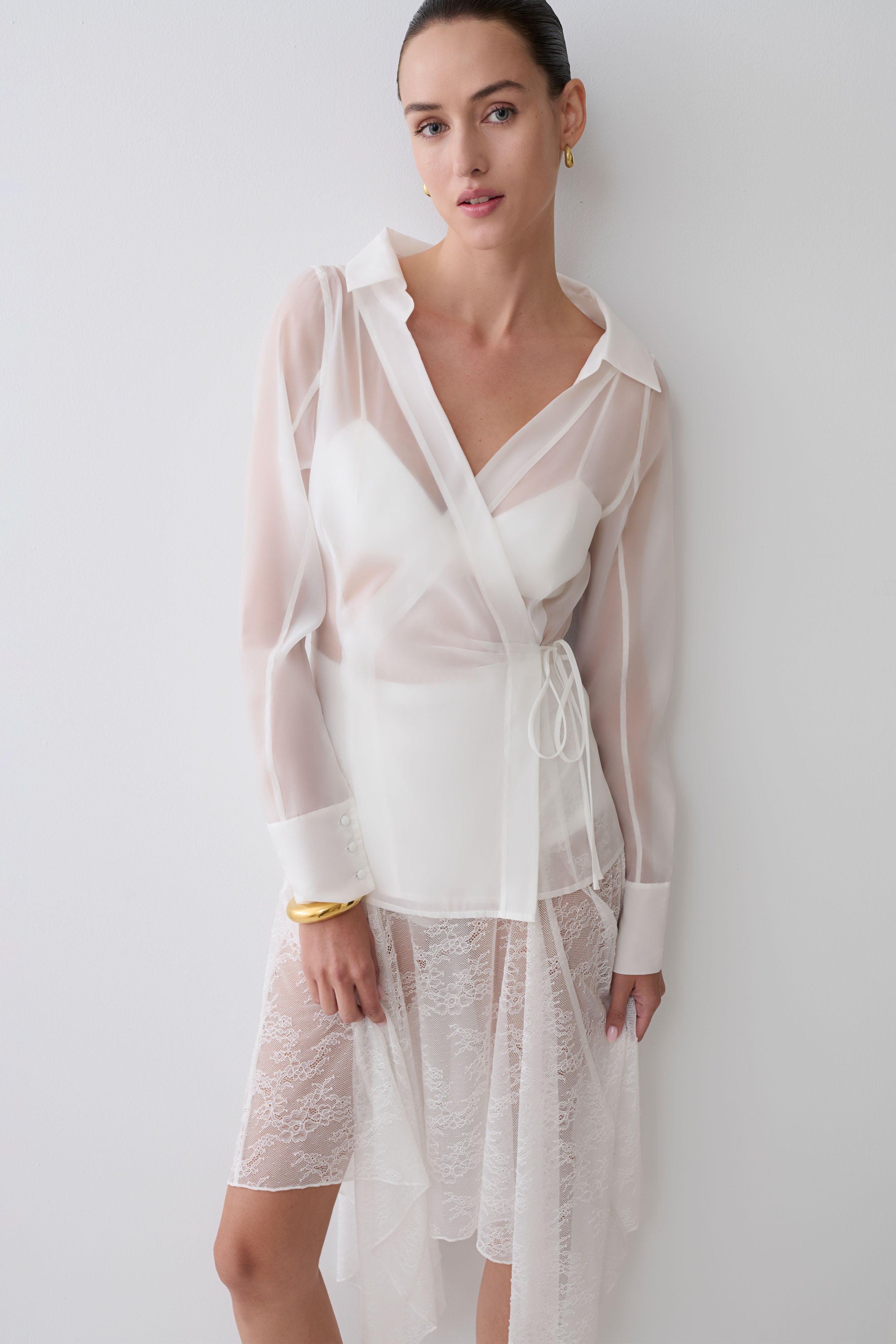 Frankie Organza Cross Over Shirt - White
