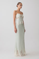 Nina Satin And Lace Maxi Skirt - Sage
