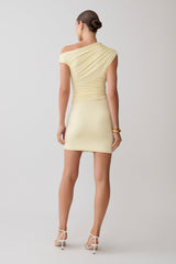 Alyn Off Shoulder Draped Mini Dress - Lemon