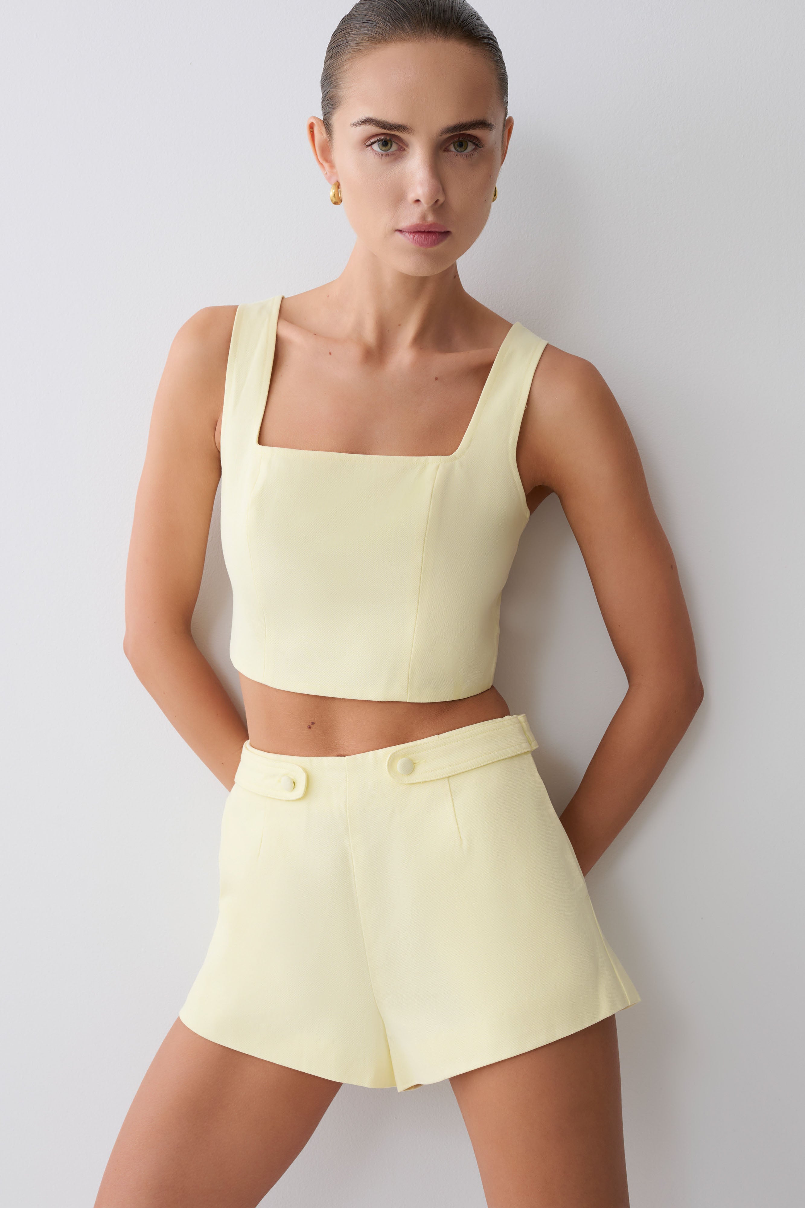 Josephine Cotton Shorts With Waistbands - Lemon