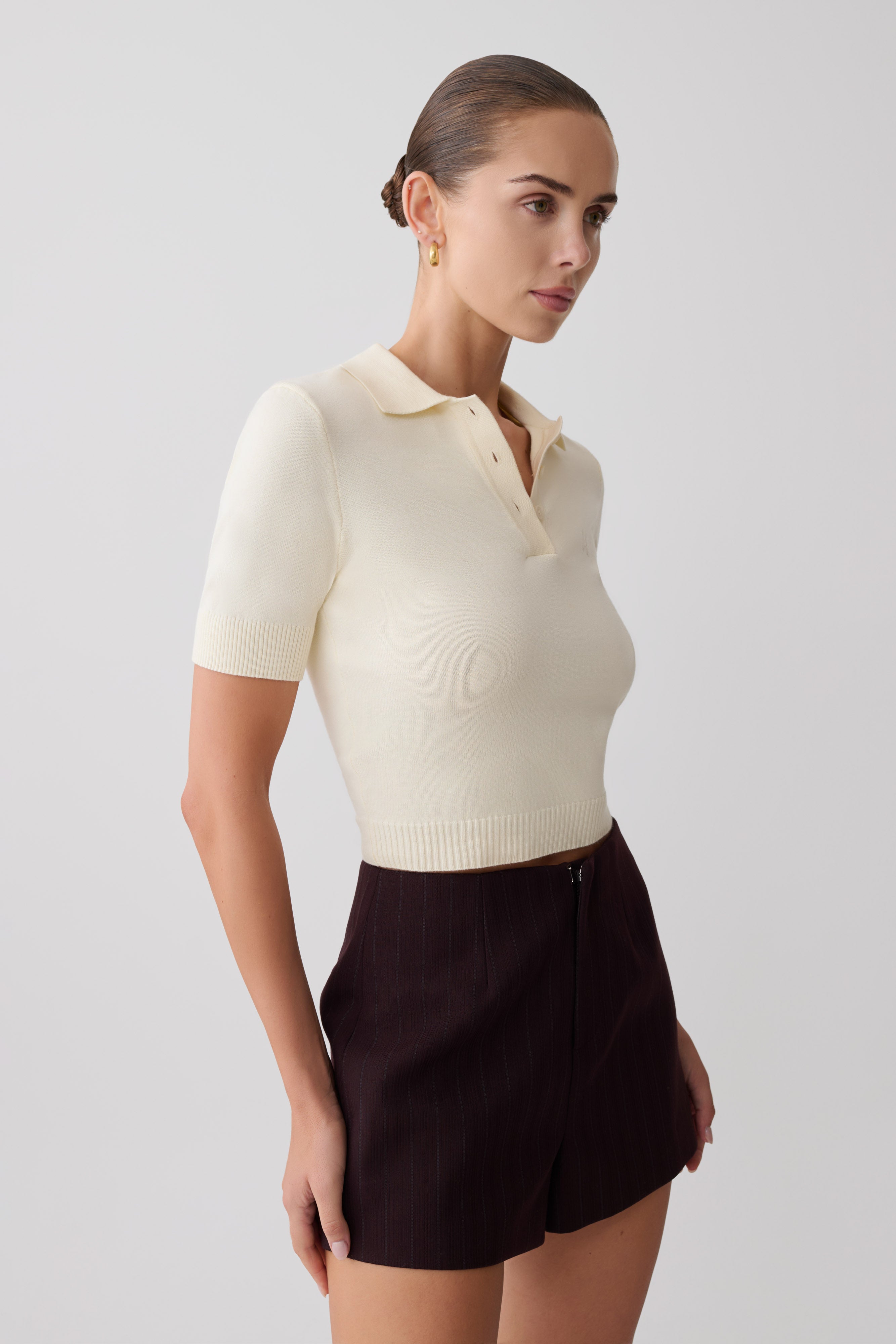 Philly Knit Button Up Top - Ivory