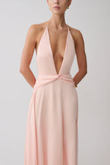 Cyra Plunge Satin Midi Dress - Peach