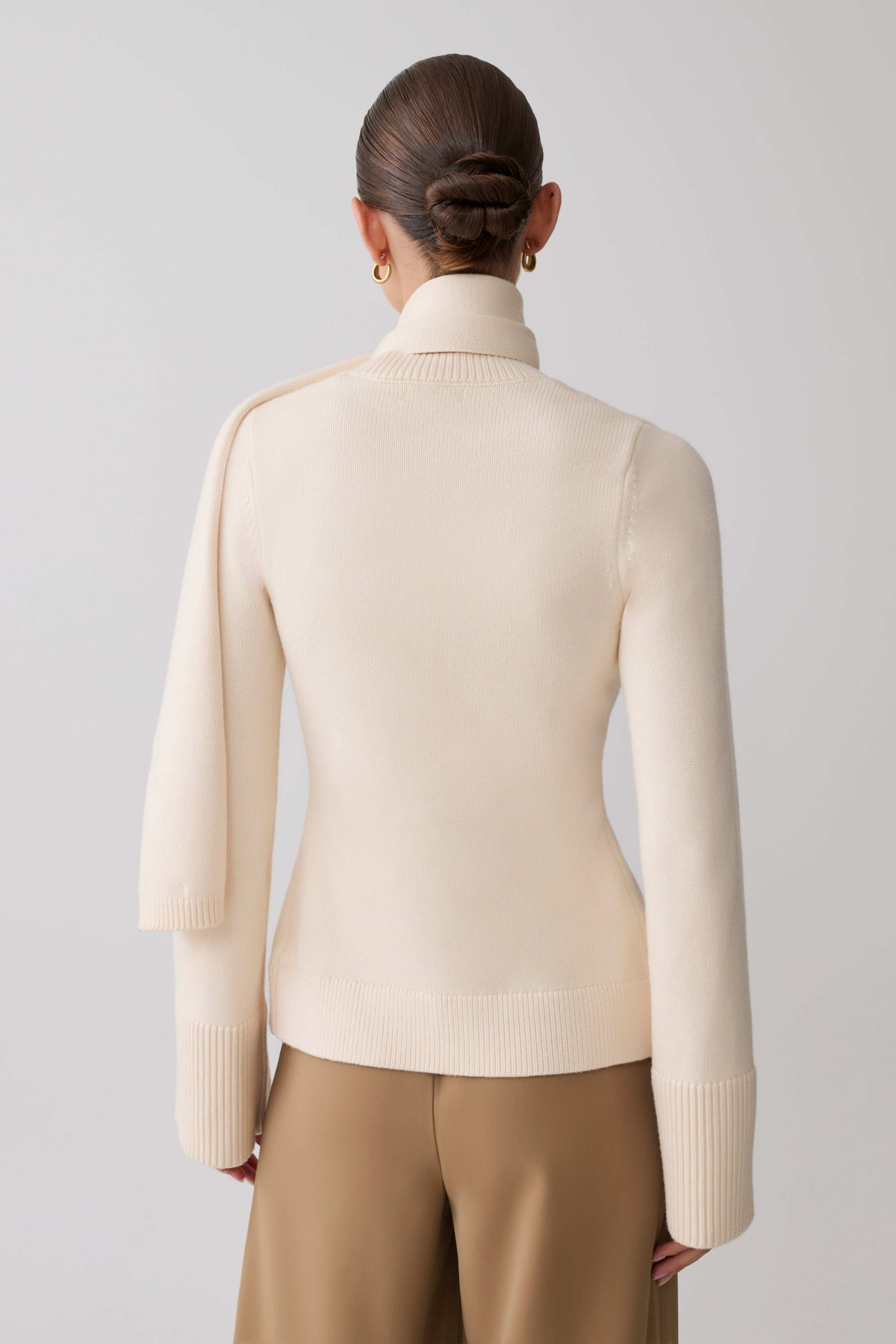Lara Knit Cardigan With Scarf - Ivory
