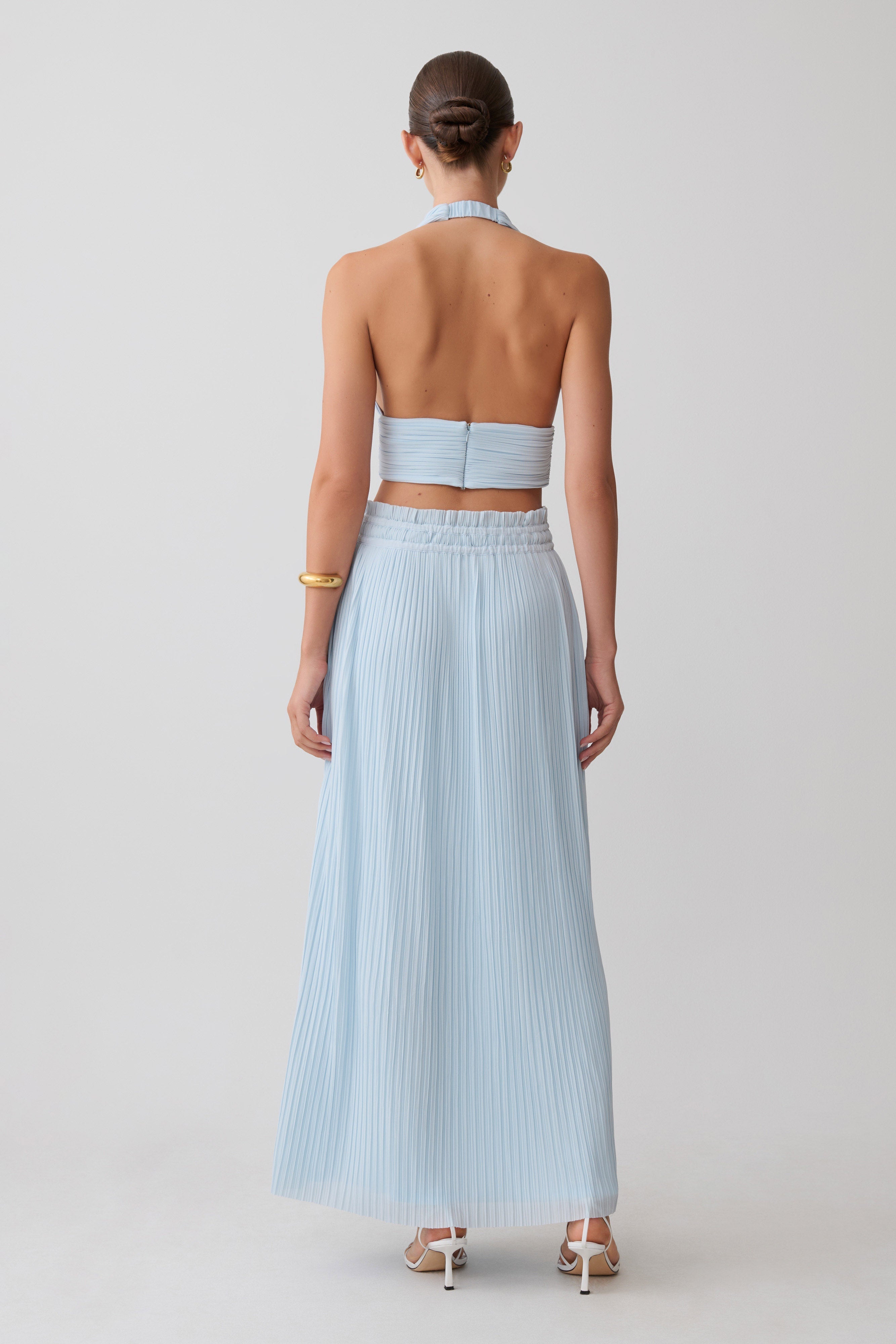Amaris Sleeveless Plisse Halter Top - Pale Blue