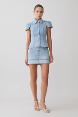 Lakoda Cuffed Denim Mini Skirt - Washed Light Blue