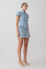 Bently Short Sleeve Denim Top - Washed Light Blue