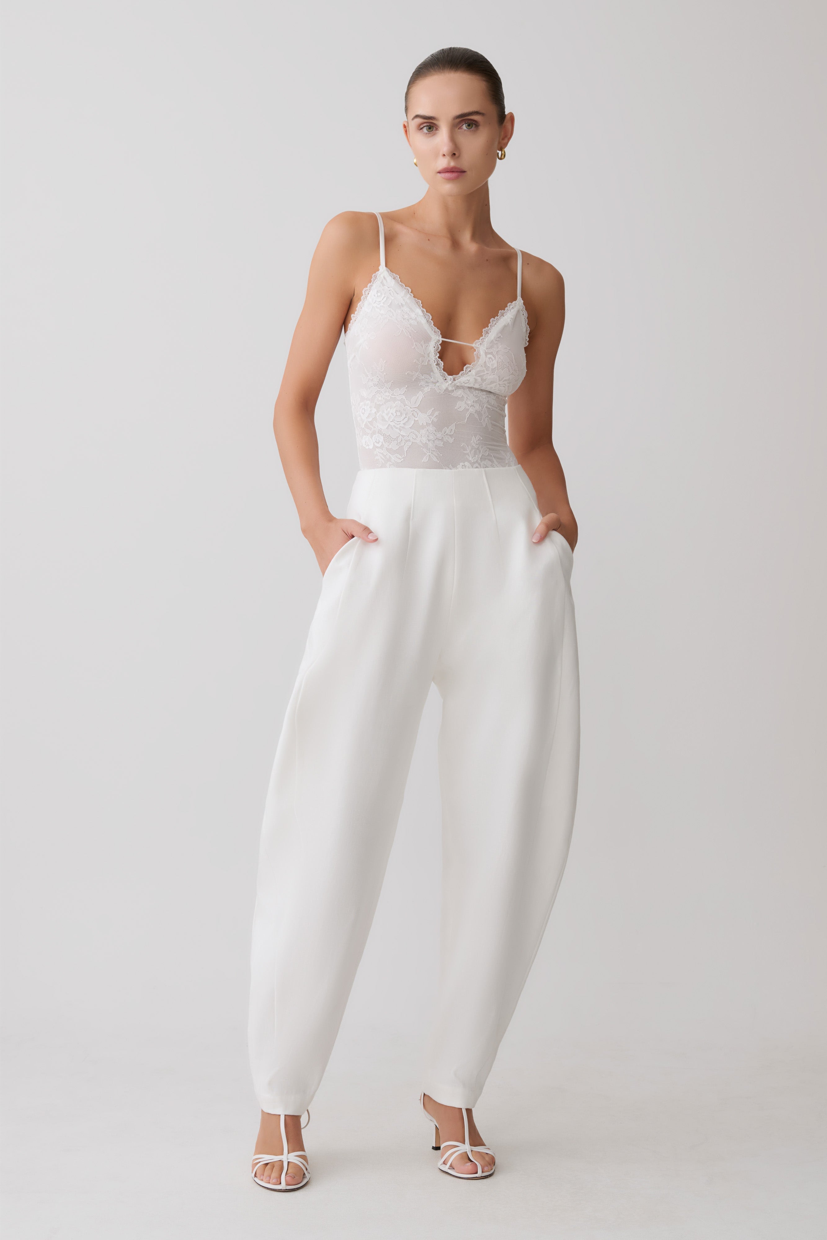 Jasper Sheer Plunge Lace Bodysuit - Ivory