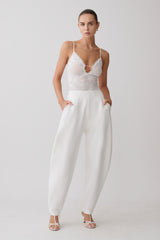 Jasper Sheer Plunge Lace Bodysuit - Ivory