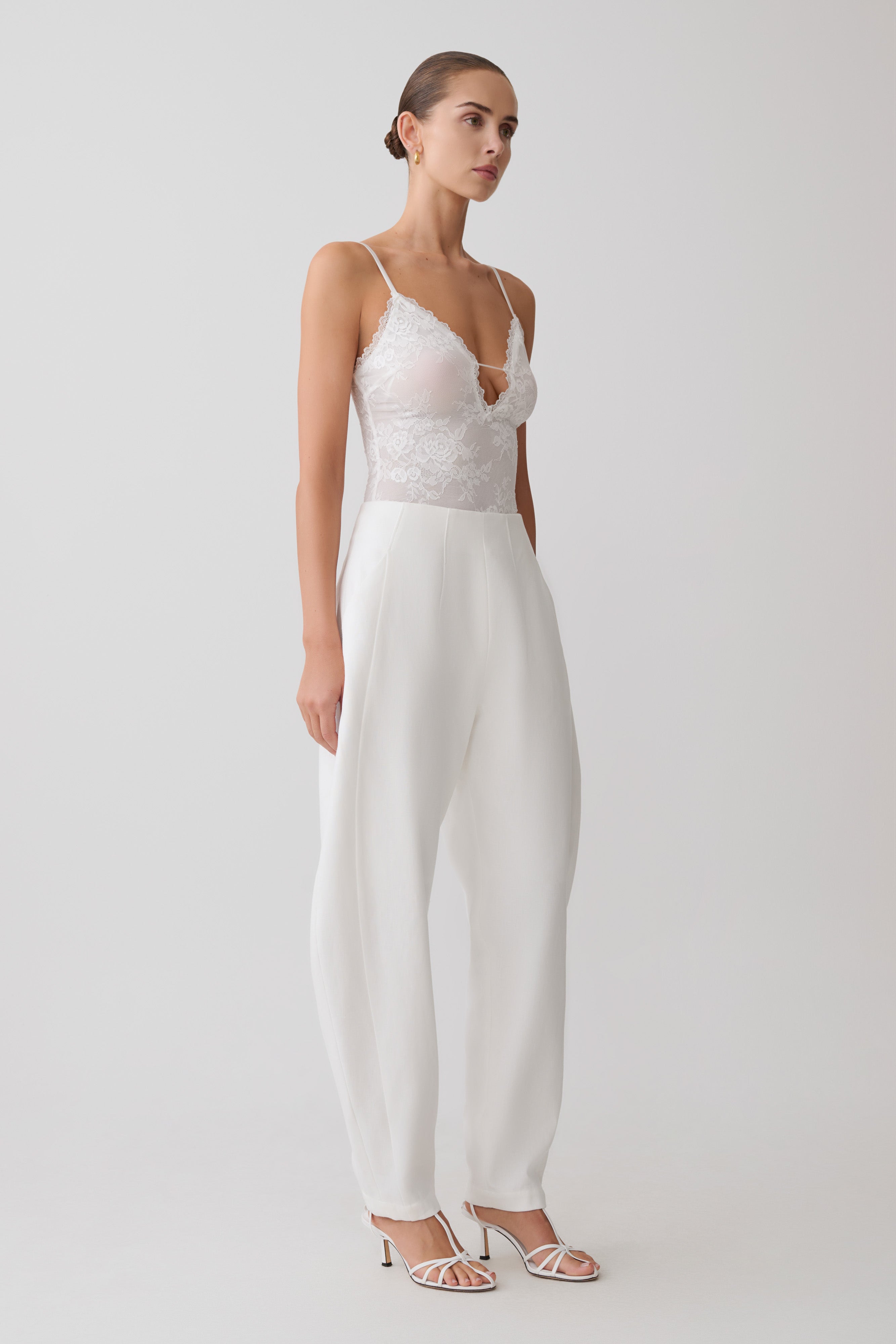 Jasper Sheer Plunge Lace Bodysuit - Ivory