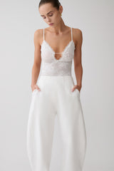 Jasper Sheer Plunge Lace Bodysuit - Ivory