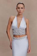 Clementine Chiffon Hand Beaded Top - Pale Blue