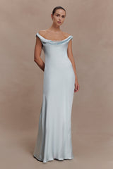 Ashley Cowl Neck Lace And Satin Maxi Dress - Ice Blue