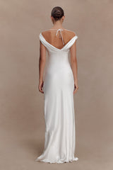 Ashley Cowl Neck Lace And Satin Maxi Dress - Ivory