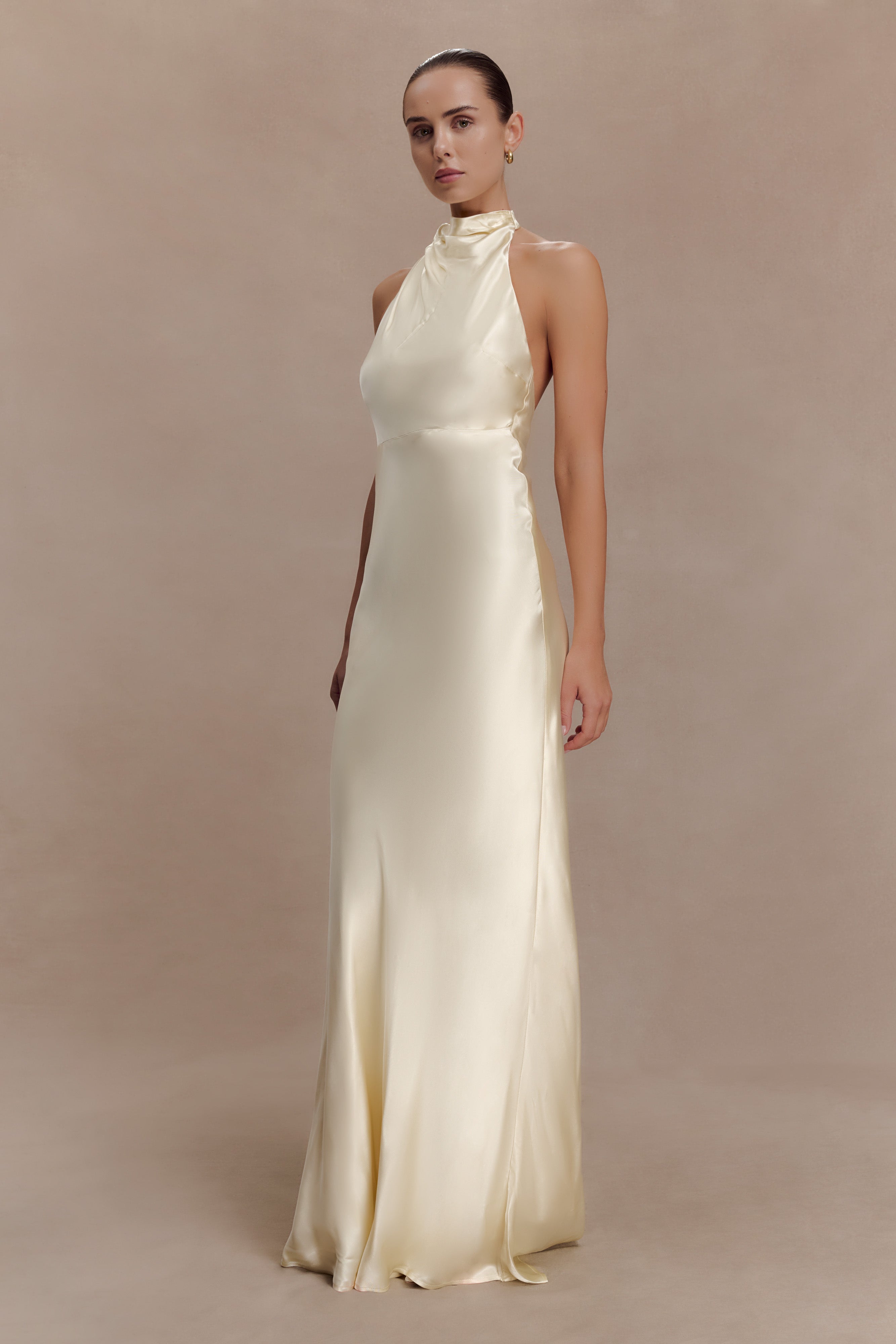 Esther Iridescent Satin Cowl Maxi Dress - Lemon Sorbet
