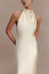Esther Iridescent Satin Cowl Maxi Dress - Lemon Sorbet