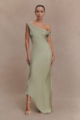 Yvette Slip Maxi Dress With Asymmetrical Hem - Sage