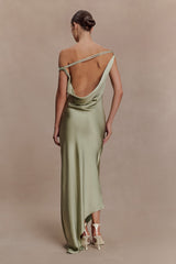Yvette Slip Maxi Dress With Asymmetrical Hem - Sage