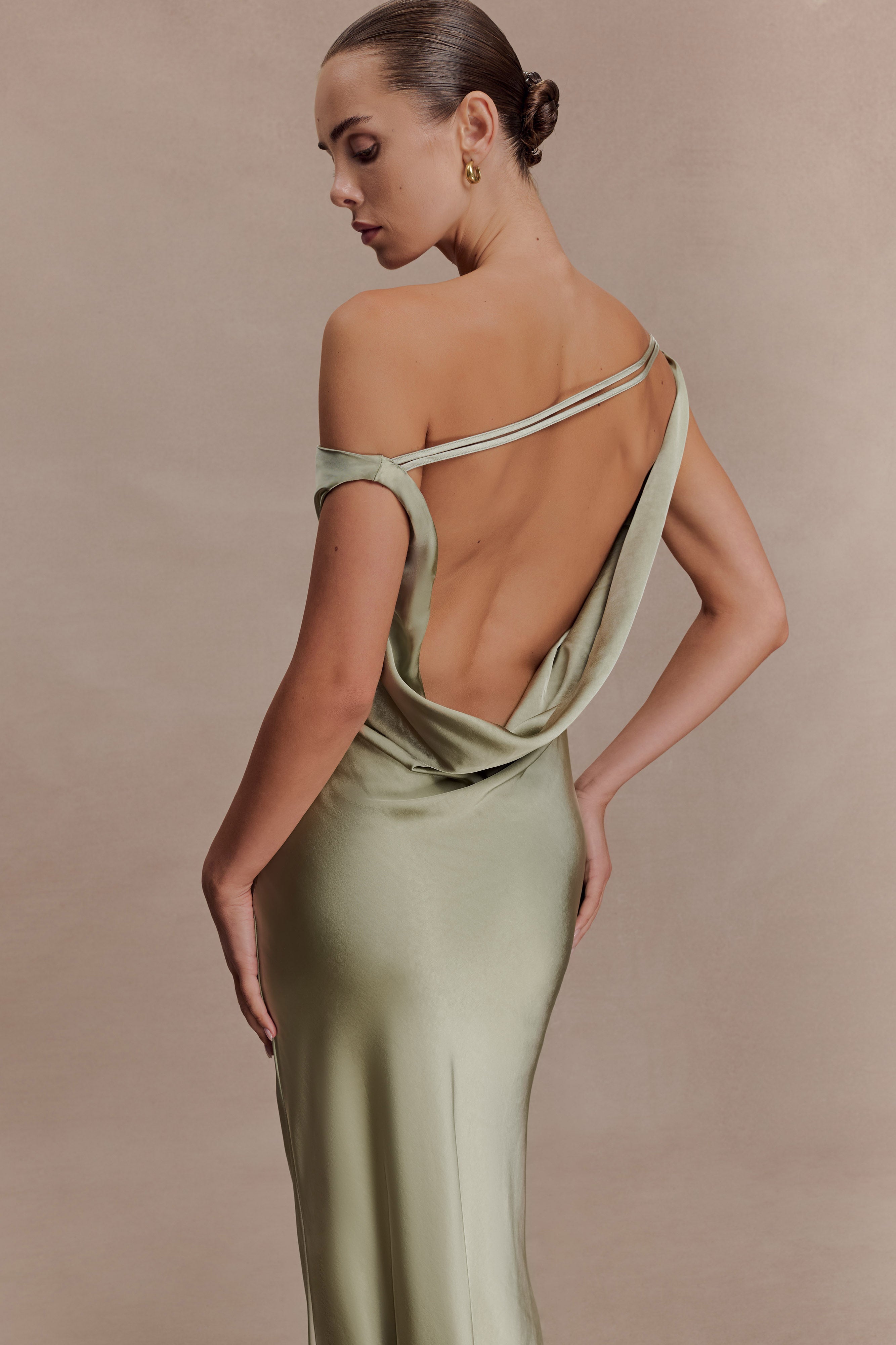 Yvette Slip Maxi Dress With Asymmetrical Hem - Sage