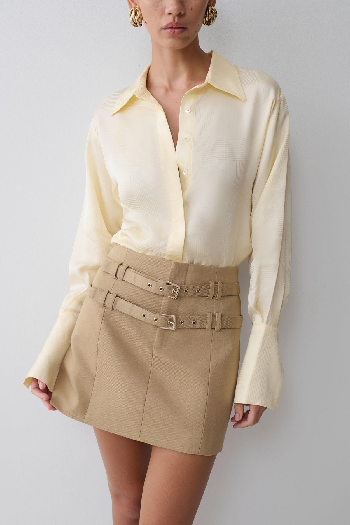 Gia Long Sleeve Satin Shirt - Buttermilk