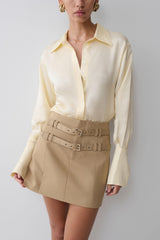 Gia Long Sleeve Satin Shirt - Buttermilk