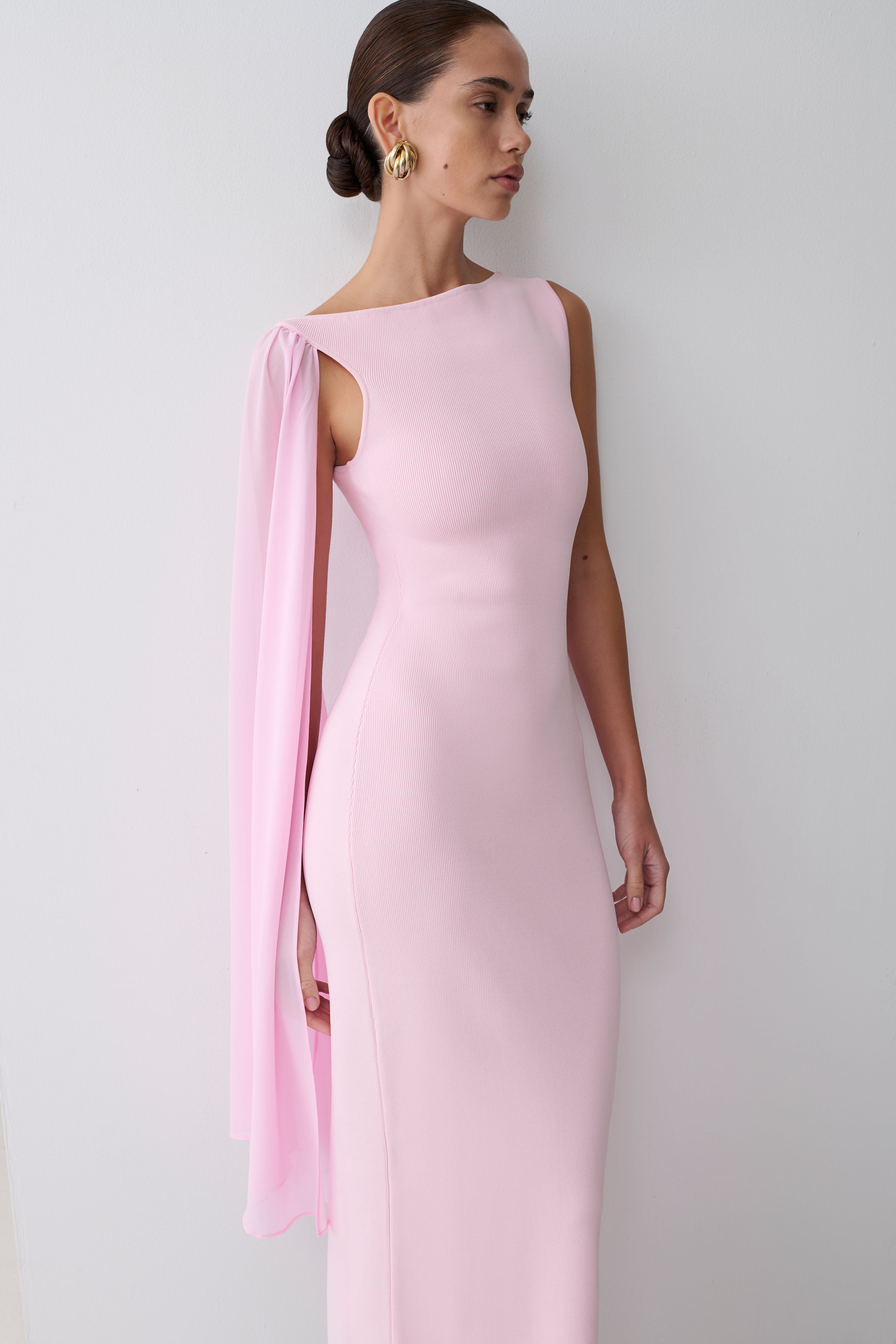 Farid Bandage Maxi Dress With Chiffon - Baby Pink
